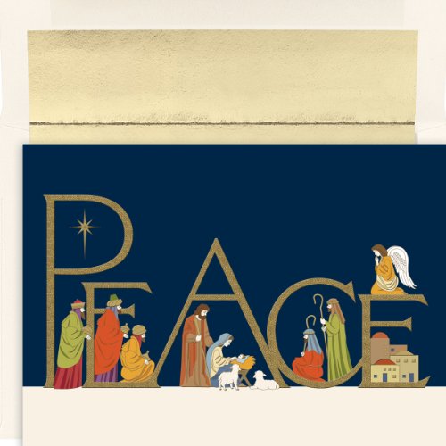 Masterpiece Studios Holiday Collection Premium 15-Count Boxed Embossed Religious Christmas with Foil Lined Envelopes, 7.8" x 5.6", Peaceful Night (837400)