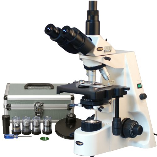 AmScope T690C-PCT200-PL Phase-Contrast Trinocular Compound Microscope, 40X-2500X Magnification, WH10x and WH25x Super-Widefield Eyepieces, Infinity Plan Achromatic Objectives, Brightfield, Kohler Condenser, Double-Layer Mechanical Stage, Includes 4 Phase