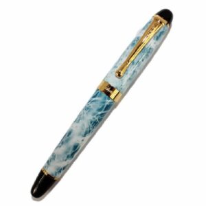 jinhao 450 light blue and white pattern flog medium fountain pen with golden clip