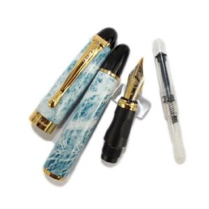 Jinhao 450 Light Blue and White Pattern Flog Medium Fountain Pen with Golden Clip