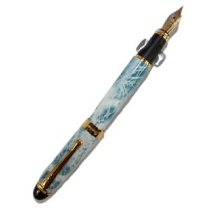 Jinhao 450 Light Blue and White Pattern Flog Medium Fountain Pen with Golden Clip
