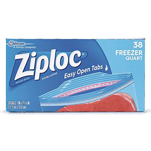 Ziploc 314444 Double Zipper Freezer Bags, 1 Qt, 2.7 Mil, 6.97-Inch X 7.7-Inch, Clear, 9/Carton