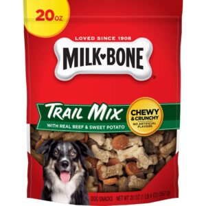 milk-bone trail mix with real beef & sweet potato dog treats, 20 ounces