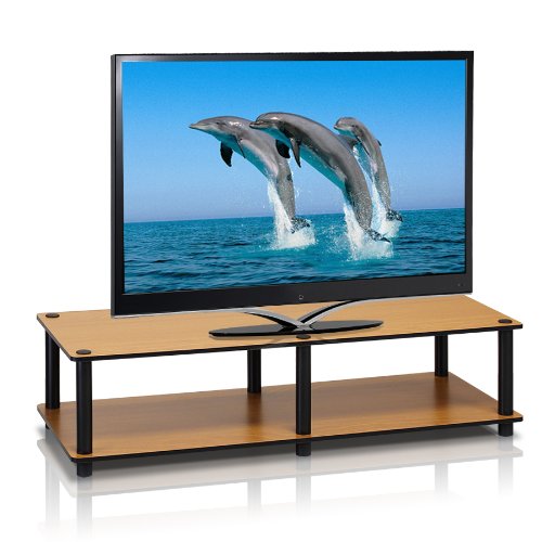 Furinno Just No Tools Wide Light Cherry Television Stand with Black Tube