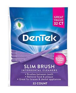 dentek slim brush advanced clean tight teeth 32 count (pack of 2)