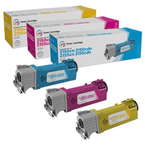 ld compatible dell 331-0716, 331-0717, 331-0718 set of 3 color toner cartridges: 1 cyan, 1 magenta and 1 yellow for use in dell 2150cdn, 2150cn, 2155cdn & 2155cn printers