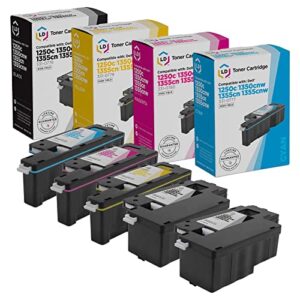 ld products compatible toner cartridge replacement for dell color laser c1760nw, c1765nf, c1765nfw, 1250c, 1350cnw, 1355cn, 1355cnw high yield (2 black, 1 cyan, 1 magenta, 1 yellow, 5-pack)