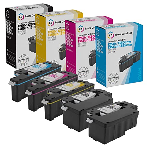 LD Products Compatible Toner Cartridge Replacement for Dell Color Laser C1760nw, C1765nf, C1765nfw, 1250C, 1350cnw, 1355cn, 1355cnw High Yield (2 Black, 1 Cyan, 1 Magenta, 1 Yellow, 5-Pack)