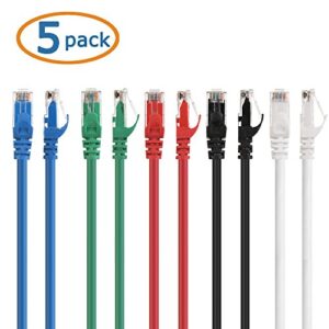 Cable Matters 10Gbps 5-Color Combo Snagless Short Cat 6 Ethernet Cable 7 ft (Cat 6 Cable, Cat6 Cable, Internet Cable, Network Cable)