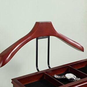 Proman Products Bombay Suit Valet Stand VL16700 with Drawer, Top Tray, Contour Hanger, Trouser Bar, and Shoe Rack, 18" W x 16" D x 48" H, Mahogany