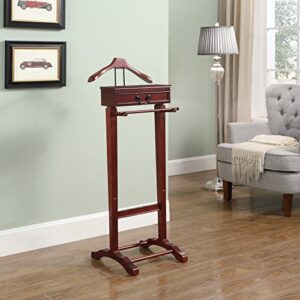 Proman Products Bombay Suit Valet Stand VL16700 with Drawer, Top Tray, Contour Hanger, Trouser Bar, and Shoe Rack, 18" W x 16" D x 48" H, Mahogany