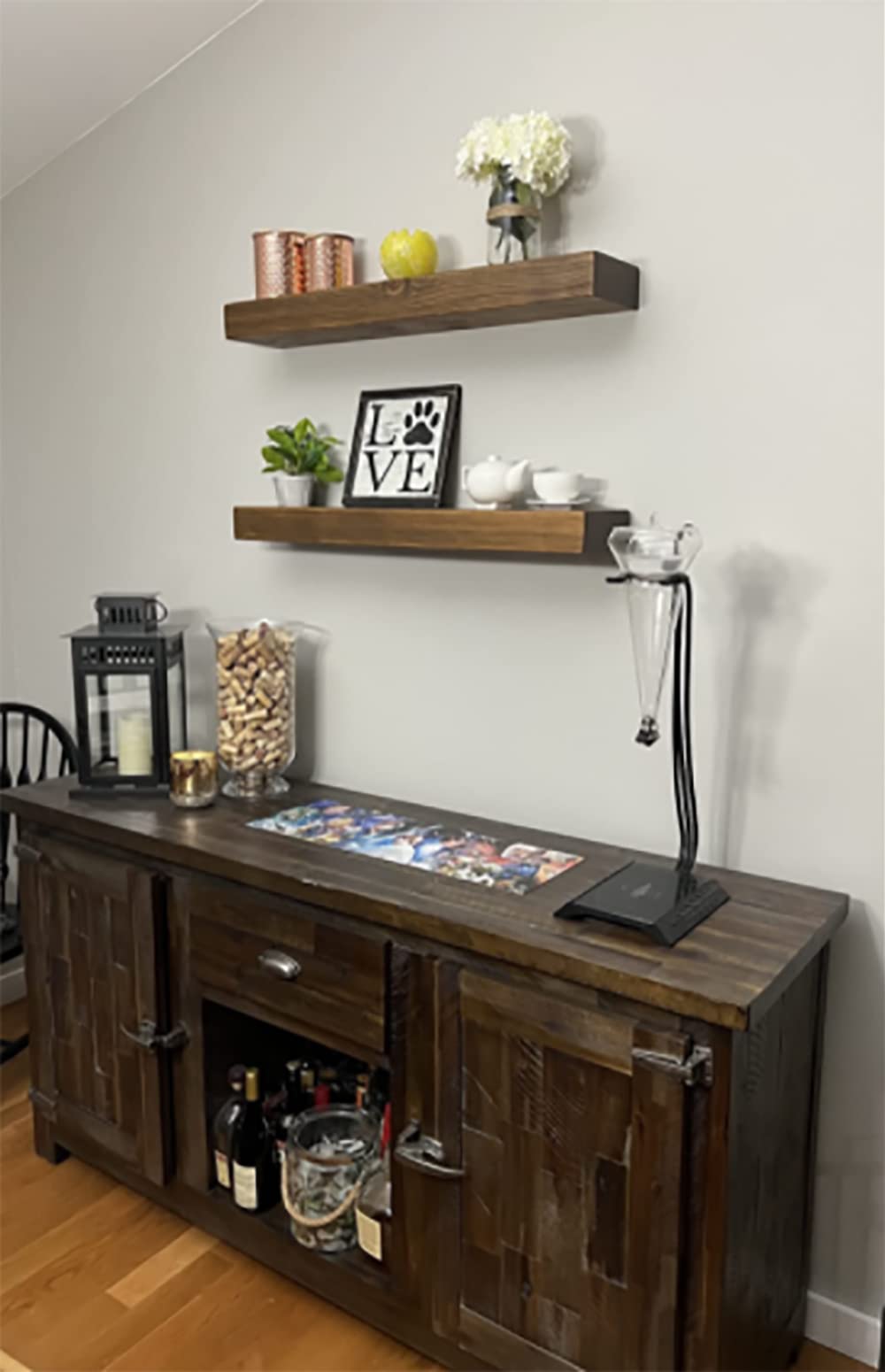 Joel's Antiques, Floating Shelf, Mountable, Rustic, Solid Wood, Pine, Medium Brown, Chunky, (3" x 7" x 36")