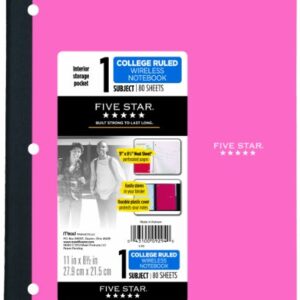 Five Star Bound Notebook with Pocket, 1 Subject, College Ruled Paper, 80 Sheets, 11" x 8-1/2", Color Selected For You, 1 Count (09294)