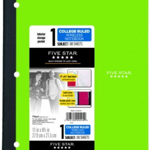 Five Star Bound Notebook with Pocket, 1 Subject, College Ruled Paper, 80 Sheets, 11" x 8-1/2", Color Selected For You, 1 Count (09294)