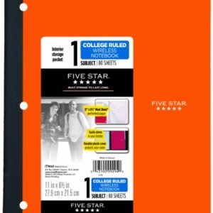 Five Star Bound Notebook with Pocket, 1 Subject, College Ruled Paper, 80 Sheets, 11" x 8-1/2", Color Selected For You, 1 Count (09294)