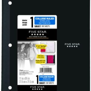 Five Star Bound Notebook with Pocket, 1 Subject, College Ruled Paper, 80 Sheets, 11" x 8-1/2", Color Selected For You, 1 Count (09294)