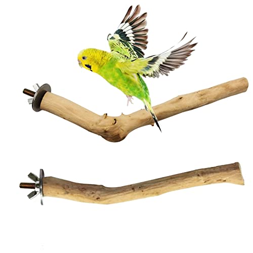 Hamiledyi Wood Bird Perch Stand Parrot Stand Branch Natural Wood Stick Paw Grinding Cage Accessories for Parrots Parakeets Cockatiels Conures Lovebirds(2 Pcs)