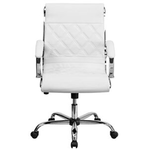 Flash Furniture Merideth Mid-Back Designer White LeatherSoft Executive Swivel Office Chair with Chrome Base and Arms