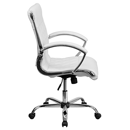 Flash Furniture Merideth Mid-Back Designer White LeatherSoft Executive Swivel Office Chair with Chrome Base and Arms