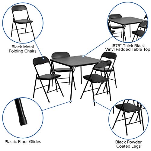 Flash Furniture Madison 5 Piece Black Folding Card Table and Chair Set