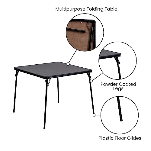 Flash Furniture Madelyn Folding Card Table - Black | Portable Square Table with Collapsible Legs