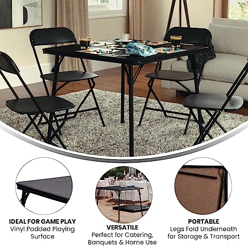 Flash Furniture Madelyn Folding Card Table - Black | Portable Square Table with Collapsible Legs