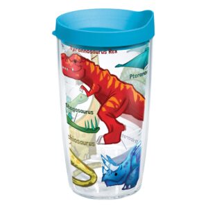 tervis made in usa double walled dinosaurs insulated plastic tumbler cup keeps drinks cold & hot, 16oz, clear