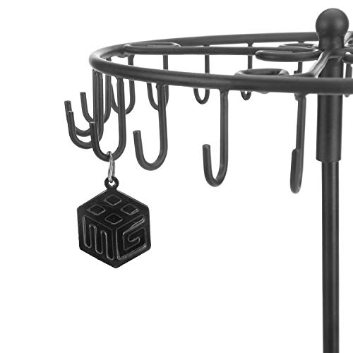 MyGift 14-Inch Black Metal Rotating Bracelet and Necklace Jewelry Tower with 24 Hooks and Round Base, Accessories and Keychain Holder Display Stand