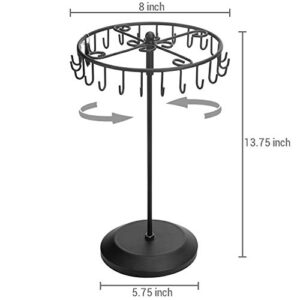 MyGift 14-Inch Black Metal Rotating Bracelet and Necklace Jewelry Tower with 24 Hooks and Round Base, Accessories and Keychain Holder Display Stand