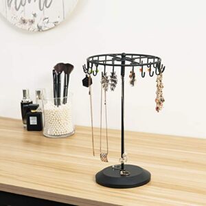 MyGift 14-Inch Black Metal Rotating Bracelet and Necklace Jewelry Tower with 24 Hooks and Round Base, Accessories and Keychain Holder Display Stand