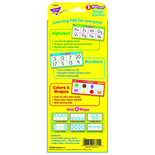 TREND ENTERPRISES, INC. Alphabet, Numbers, Colors & Shapes Wipe-Off Bingo (T-6601)