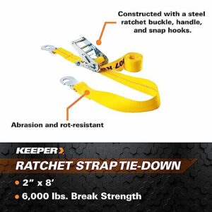 Keeper – 2” x 8’ Heavy Duty Auto Tie-Down with Snap Hooks - 2,000 lbs. Working Load Limit and 6,000 lbs. Break Strength