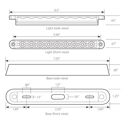 Grand General 76090 Amber 6-1/2" 9-LED Sealed Light Bar with Chrome Base and 3 Wires for Dual Function