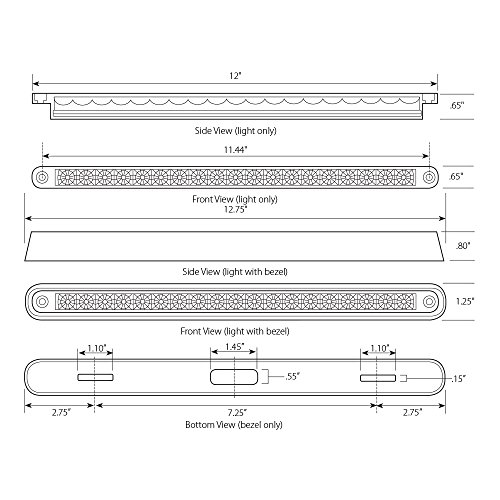 Grand General 76290 Amber 12" 19-LED Sealed Light Bar with Chrome Base and 3 Wires for Dual Function