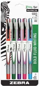 zebra pen z-grip flight stick ballpoint pen, bold point, 1.2mm, assorted fashion colors, 5-count