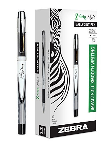 Zebra Pen Z-Grip Flight Stick Ballpoint Pen, Bold Point, 1.2mm, Black Ink, 12-Count