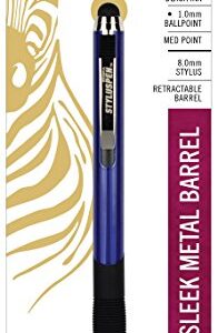 Zebra StylusPen Retractable Ballpoint Pen, Medium Point, 1.0mm, Black Ink, Midnight Blue Barrel, 1-Count