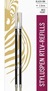 Zebra StylusPen Retractable Ballpoint Pen Refill, Medium Point, 1.0mm, Black Ink, 2-Count