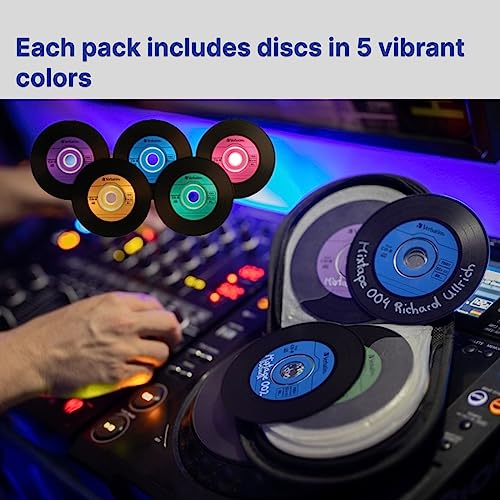 Verbatim CD-R Blank Discs 700MB 80min 52X Recordable Disc for Data and Music with Digital Vinyl Surface - 10pk Bulk Box Blue/Green/Orange/Pink/Purple