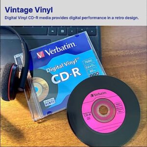 Verbatim CD-R Blank Discs 700MB 80min 52X Recordable Disc for Data and Music with Digital Vinyl Surface - 10pk Bulk Box Blue/Green/Orange/Pink/Purple