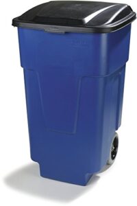 carlisle foodservice products 34505014 commercial square rollout bin with hinged lid, 50 gallon, blue (pack of 2)