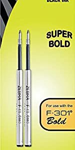 ZEBRA 82712 Refill For F-301, F-301 Ultra, F-402, 301A, Spiral Ballpoint, Black, Bold, 2/Pk