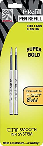 ZEBRA 82712 Refill For F-301, F-301 Ultra, F-402, 301A, Spiral Ballpoint, Black, Bold, 2/Pk