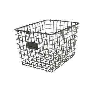 spectrum wire small basket with label plate (industrial gray) - storage bin & décor for bathroom, closet, pantry, under sink, toy, shelf, kitchen, & nursery organization