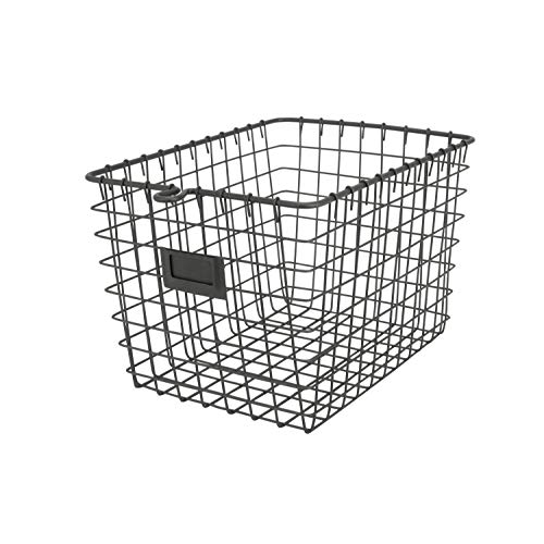 Spectrum Wire Small Basket with Label Plate (Industrial Gray) - Storage Bin & Décor for Bathroom, Closet, Pantry, Under Sink, Toy, Shelf, Kitchen, & Nursery Organization