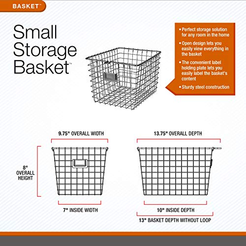 Spectrum Wire Small Basket with Label Plate (Industrial Gray) - Storage Bin & Décor for Bathroom, Closet, Pantry, Under Sink, Toy, Shelf, Kitchen, & Nursery Organization