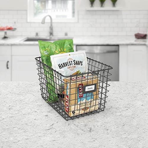 Spectrum Wire Small Basket with Label Plate (Industrial Gray) - Storage Bin & Décor for Bathroom, Closet, Pantry, Under Sink, Toy, Shelf, Kitchen, & Nursery Organization