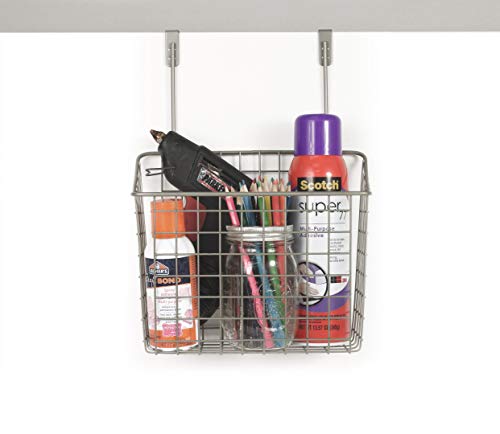 Spectrum Grid Over the Cabinet Wire Storage Basket Large (Satin Nickel Powder Coat) - Organizer for Bathroom, Kitchen, Under Sink, Pantry, Hair Tools, & More