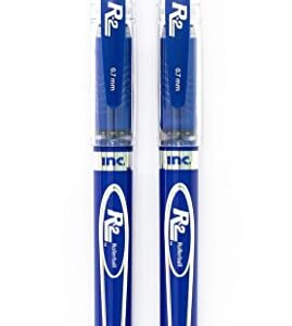 INC 0.7 mm R-2 Roller Ball Pen,Controlled Ink Flow System, Blue Ink, Comfort Grip, 2 pack