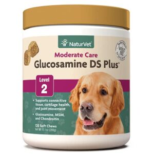 naturvet – glucosamine ds plus - level 2 moderate care – supports healthy hip & joint function – enhanced with glucosamine, msm & chondroitin – for dogs & cats–120 soft chews
